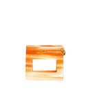 Grip Halo Clip, eckige Haarklammer in Apricot aus marmoriertem Bio-Acetat mit vergoldetem Charm-Ring für glattes Haar